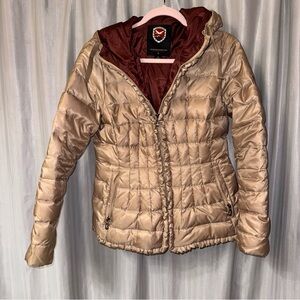 1 Madison Down Gold Puffer Jacket with ruffle front & Hood size Medium